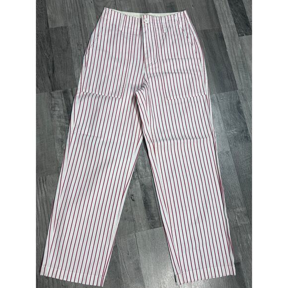Brixton Pants - Brixton Striped Pant Womens 24 Red White Straight Leg Workwear Utility Carpenter